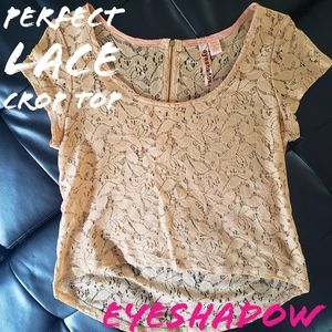 Eyeshadow Lace Hi Low Crop Top Zip Back Sz S Nude